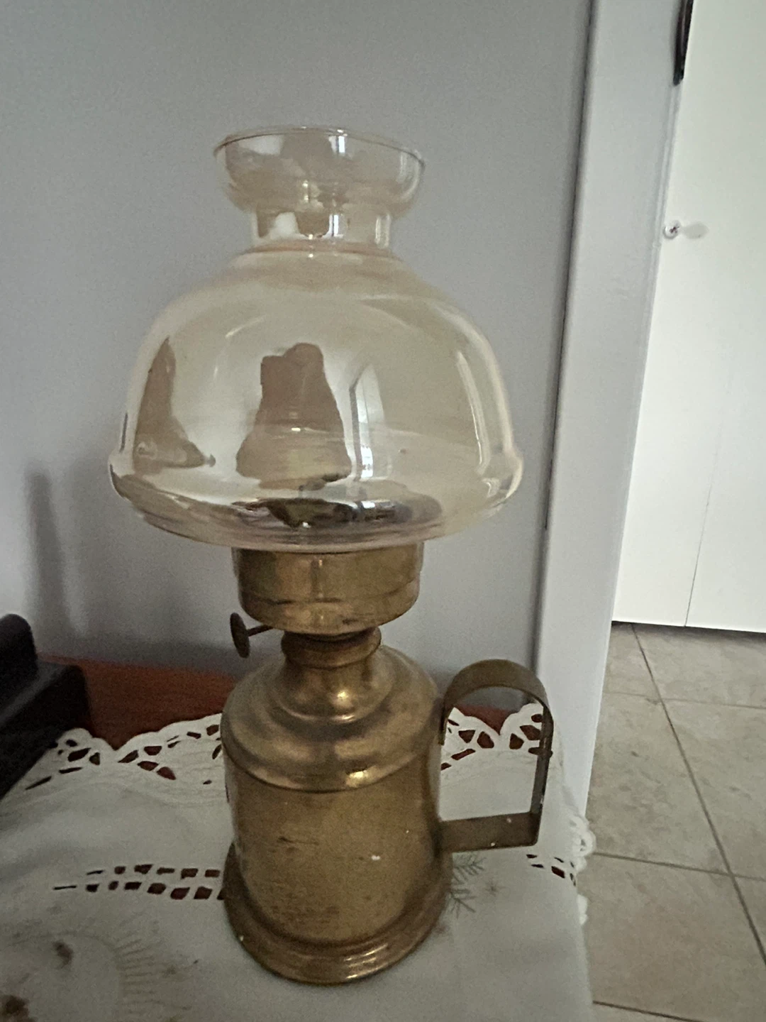 Danish Harnisch lamps Brass Oil Lamp with Amber Glass Shade