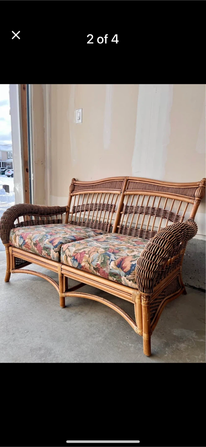 Wicker Loveseat with Floral Cushions - photo 5