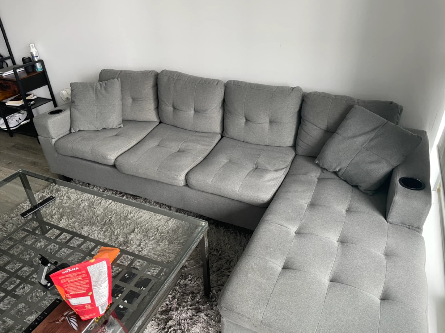 Grey Sectional Sofa with Cup Holders