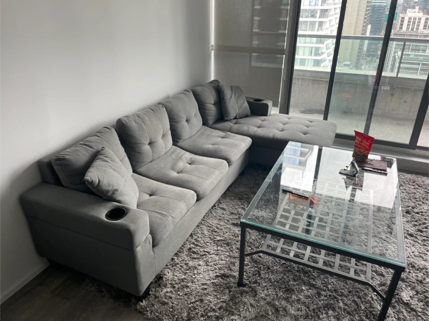 Grey Sectional Sofa with Cup Holders - photo 3