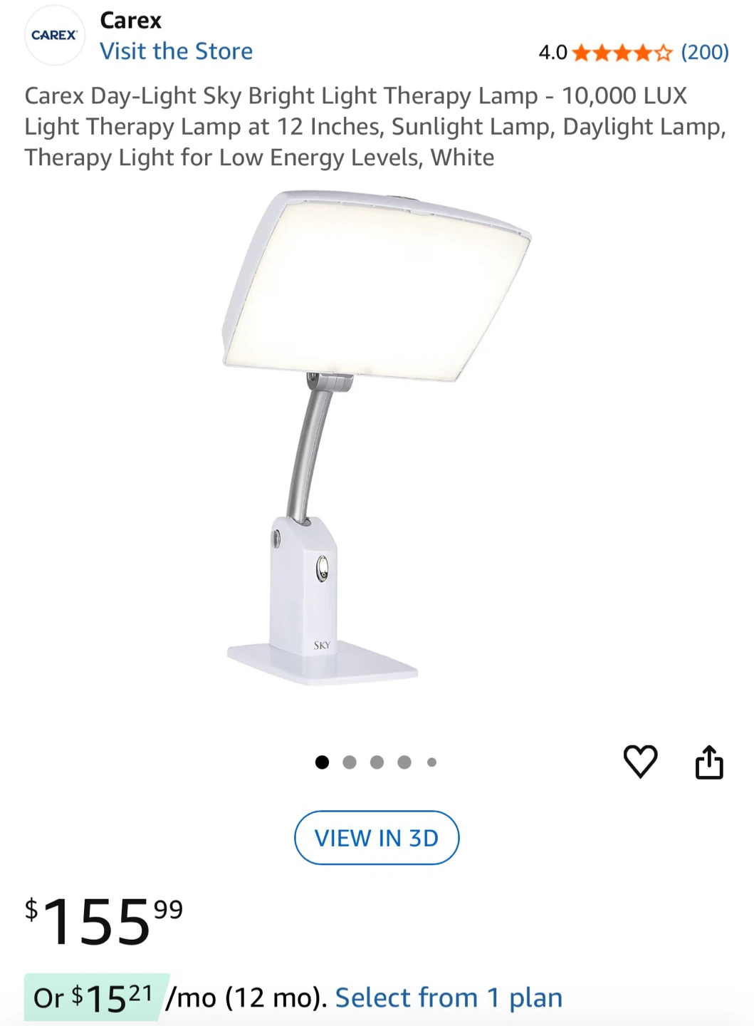 Carex Day-Light Sky Bright Light Therapy Lamp 10,000 LUX White
