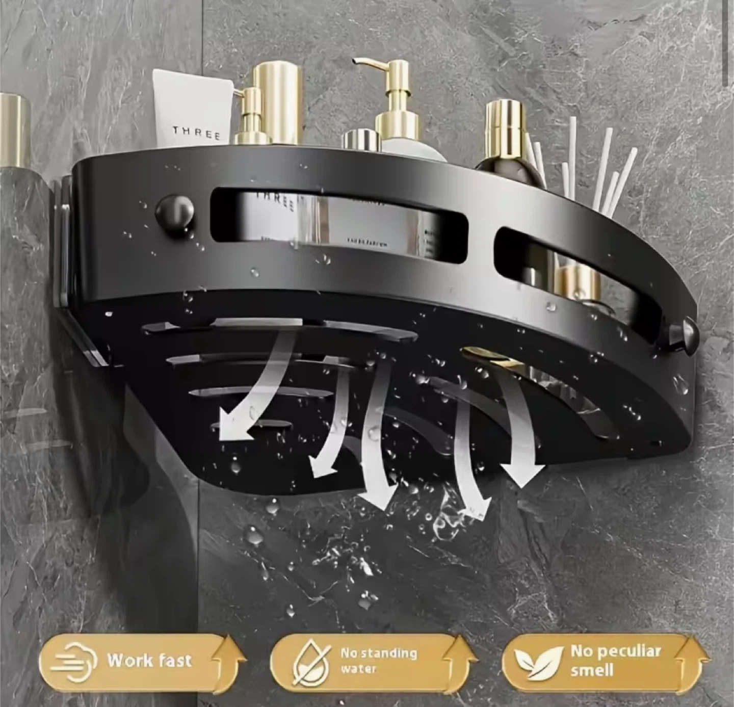Black ABS Corner Shower Shelf - 3 Piece Set - photo 3