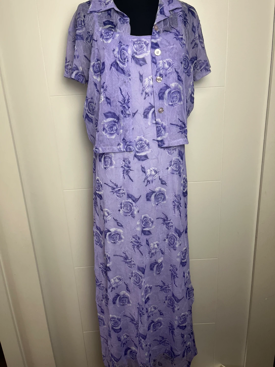 Lavender Rose Print Dress with Matching Cardigan Size S/M