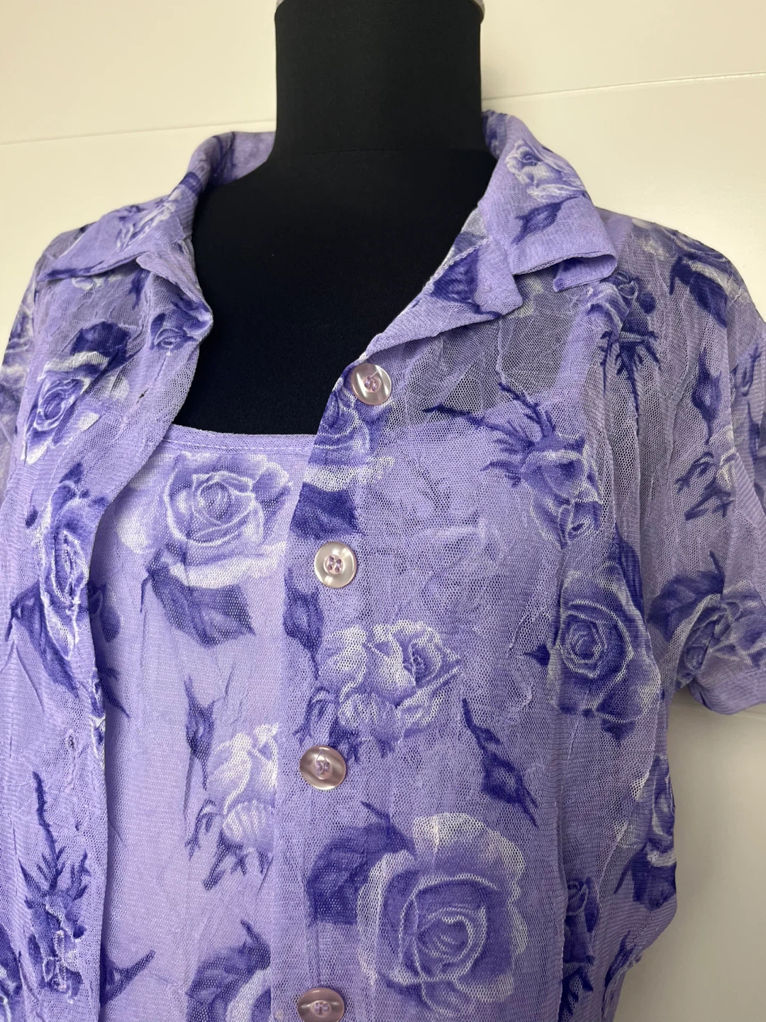 Lavender Rose Print Dress with Matching Cardigan Size S/M - photo 3
