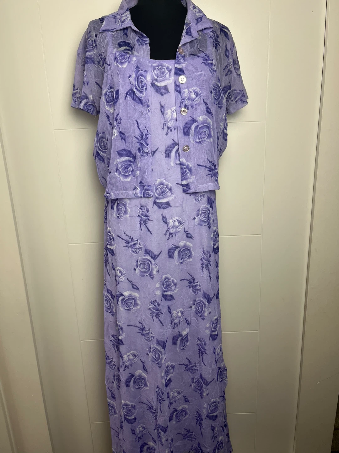 Lavender Rose Print Dress with Matching Cardigan Size S/M - photo 2