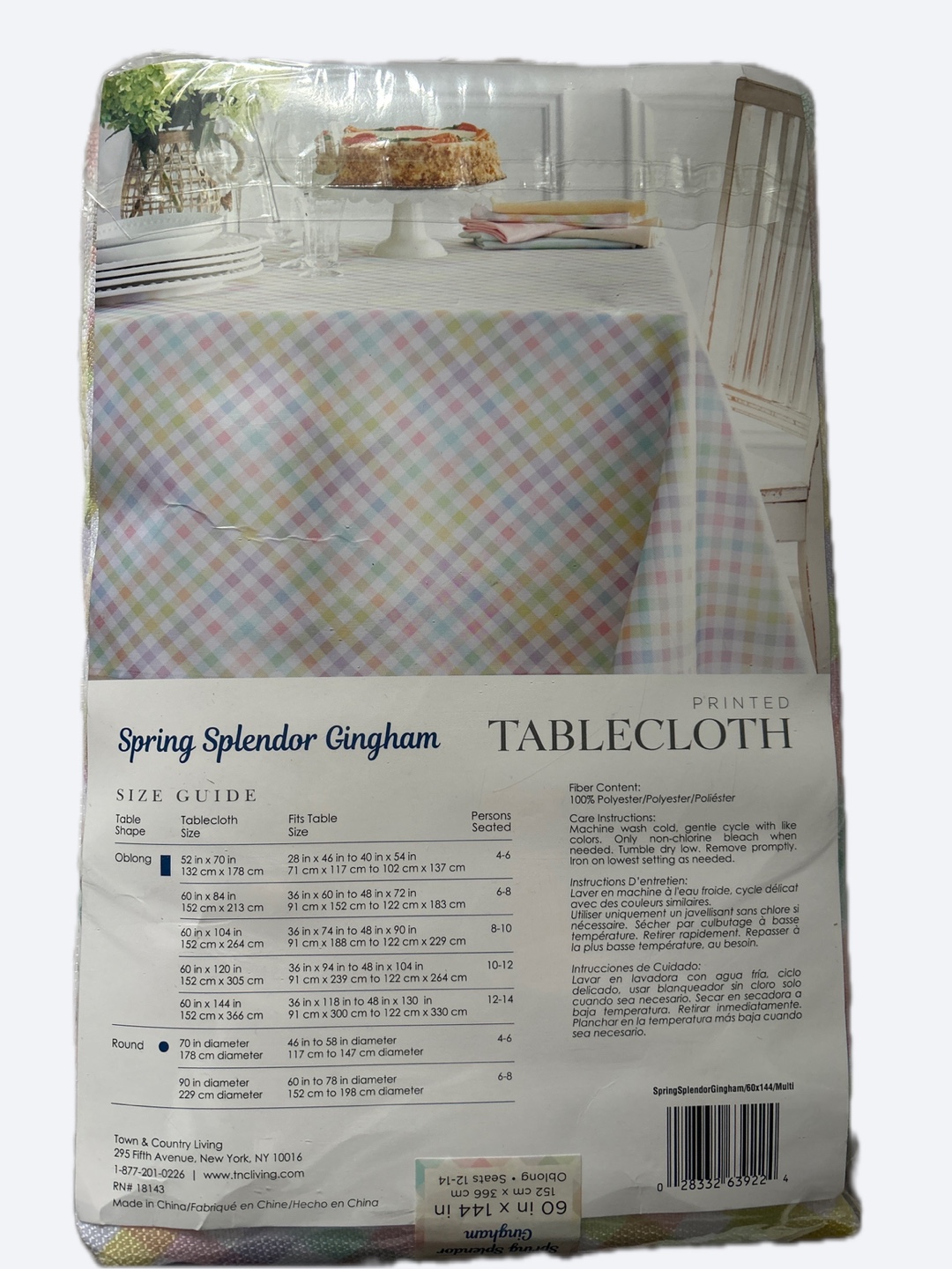 Spring Splendor Gingham Printed Tablecloth 60x144 inch