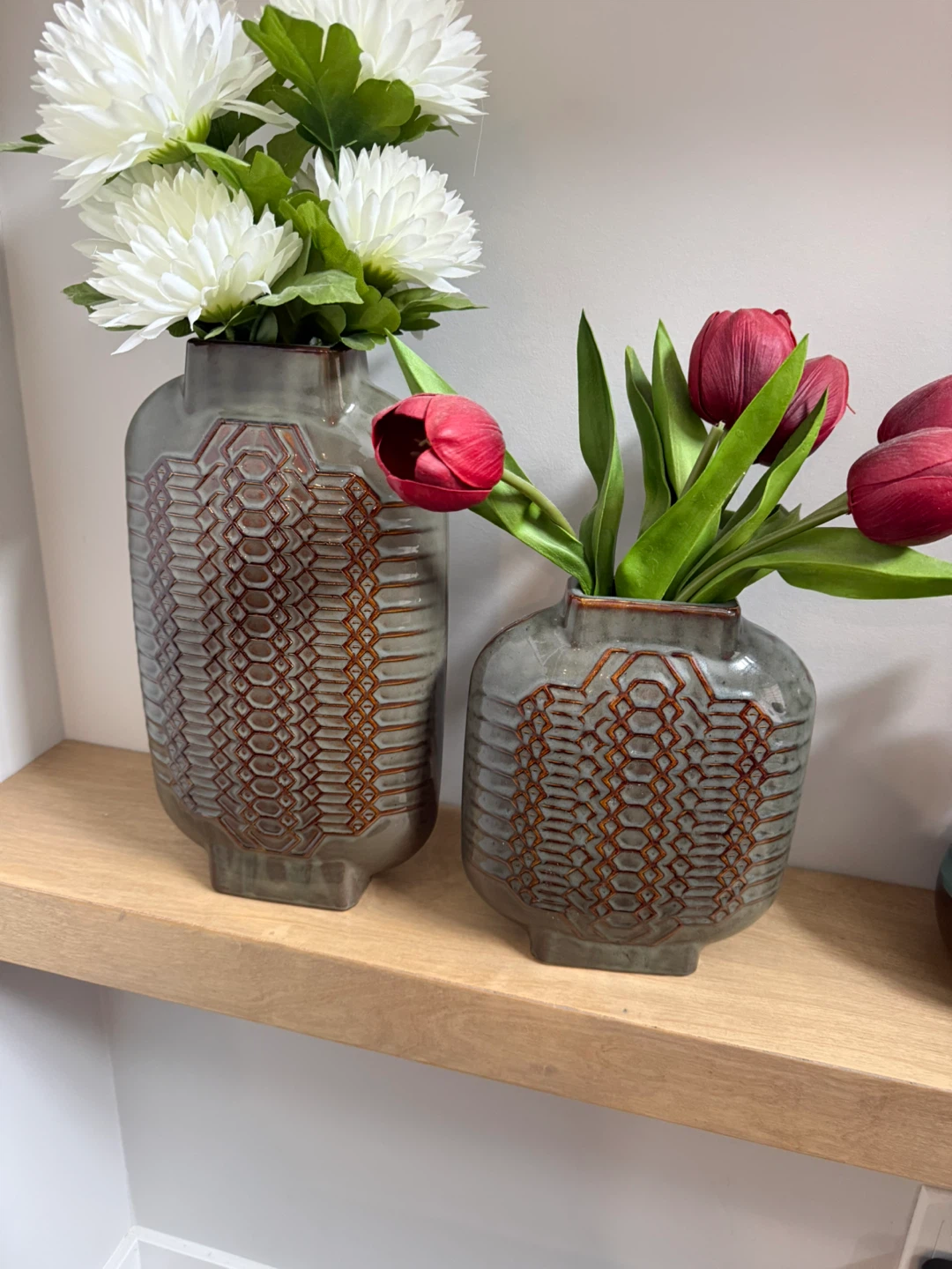Grey Embossed Geometric Vase
