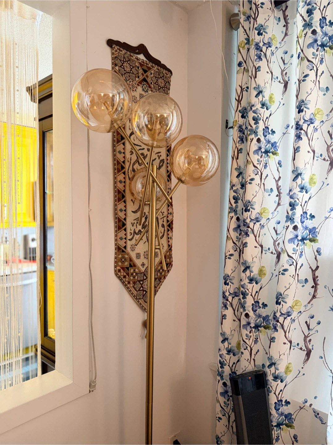 Gold Floor Lamp with 4 Amber Glass Shades - photo 2