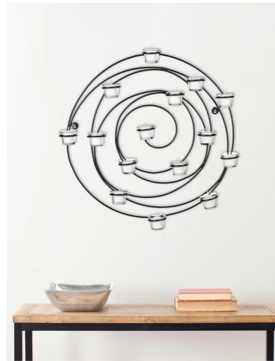 Spiral Metal Wall Sconce with 12 Glass Votive Holders