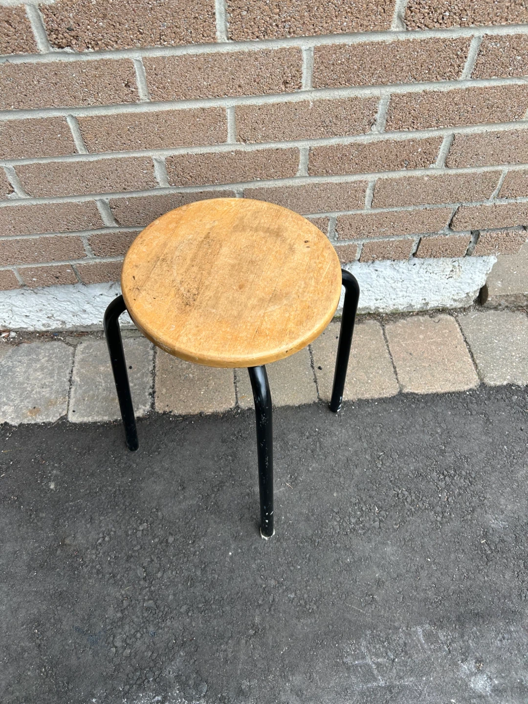 Round Wooden Top Stool with Black Metal Legs - photo 2