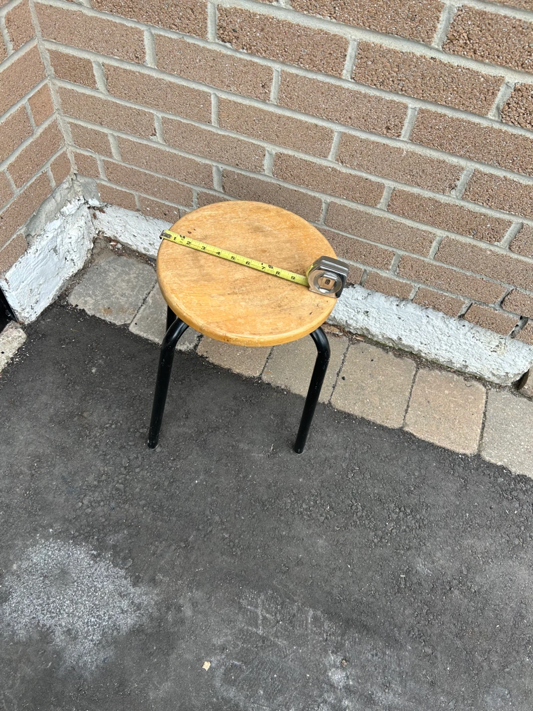 Round Wooden Top Stool with Black Metal Legs