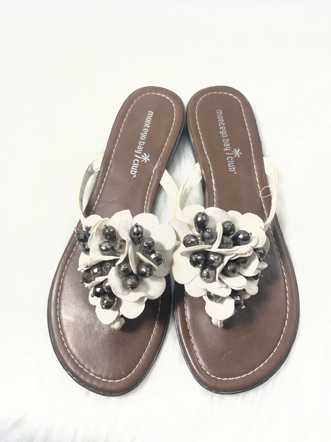 Montego Bay Flip Flops with Floral Beaded Embellishment