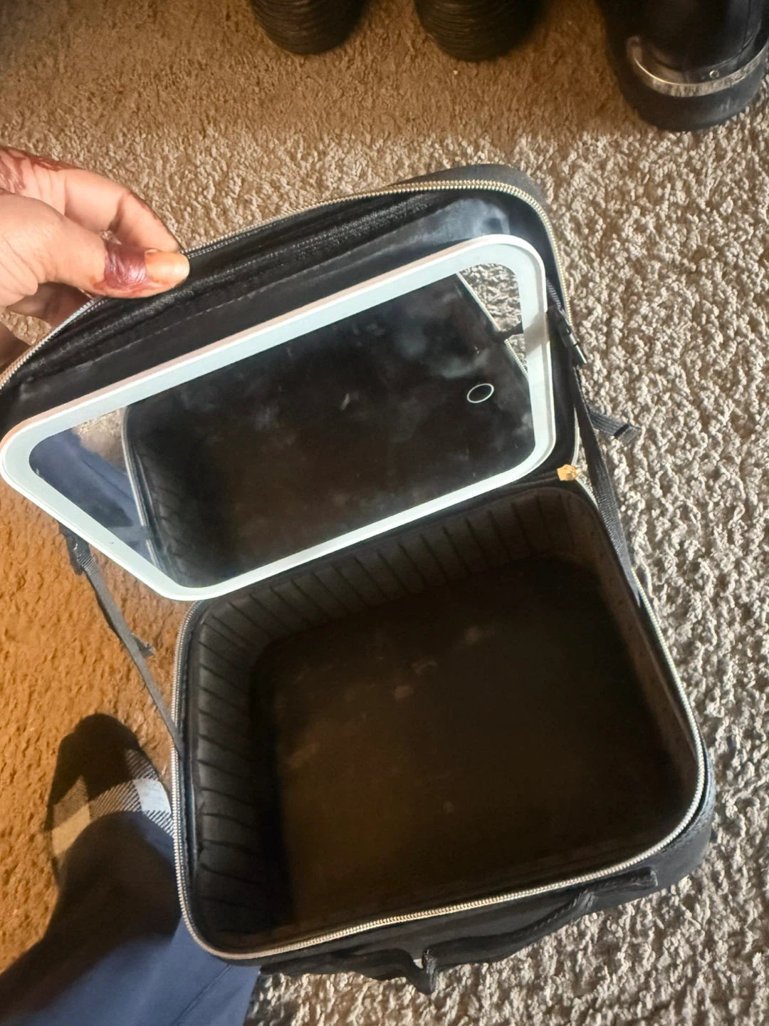 Black Makeup Train Case with Mirror and Light - photo 2