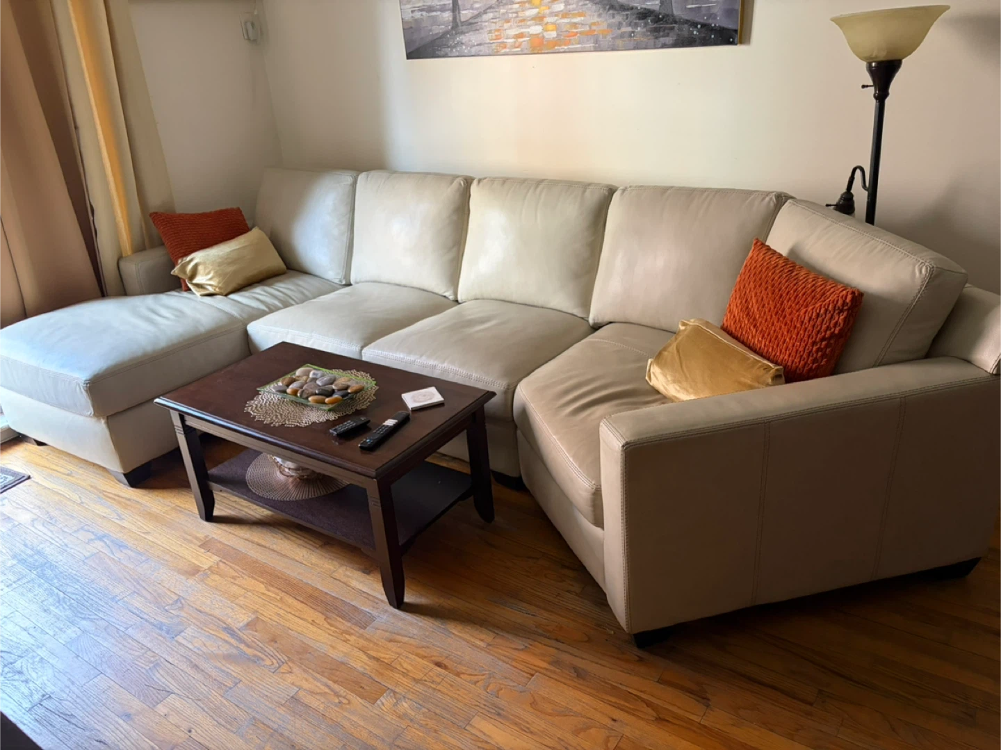 Cream Leather Sectional Sofa