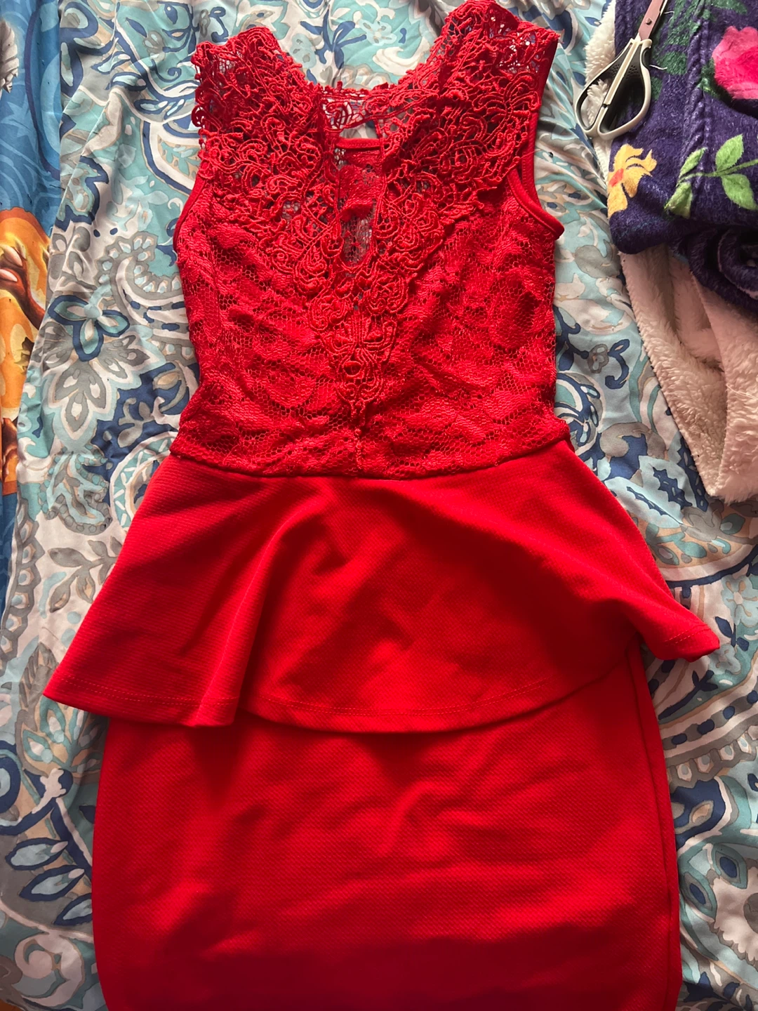 Red Lace Peplum Dress