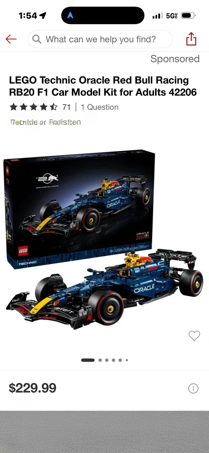 LEGO Technic Oracle Red Bull Racing RB20 F1 Car Model Kit 42206