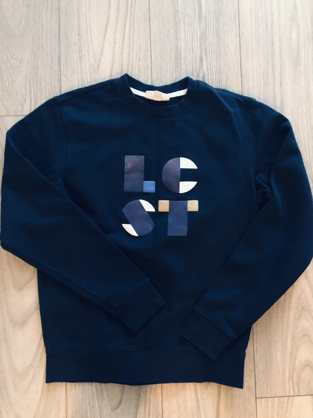 Mens Lacoste Navy Blue Crewneck Sweatshirt with Geometric Logo