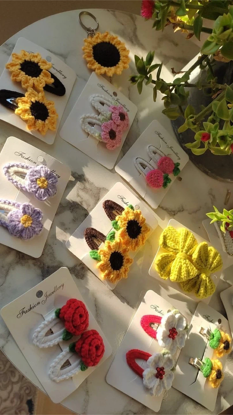Handmade Crochet Flower Hair Clips Set