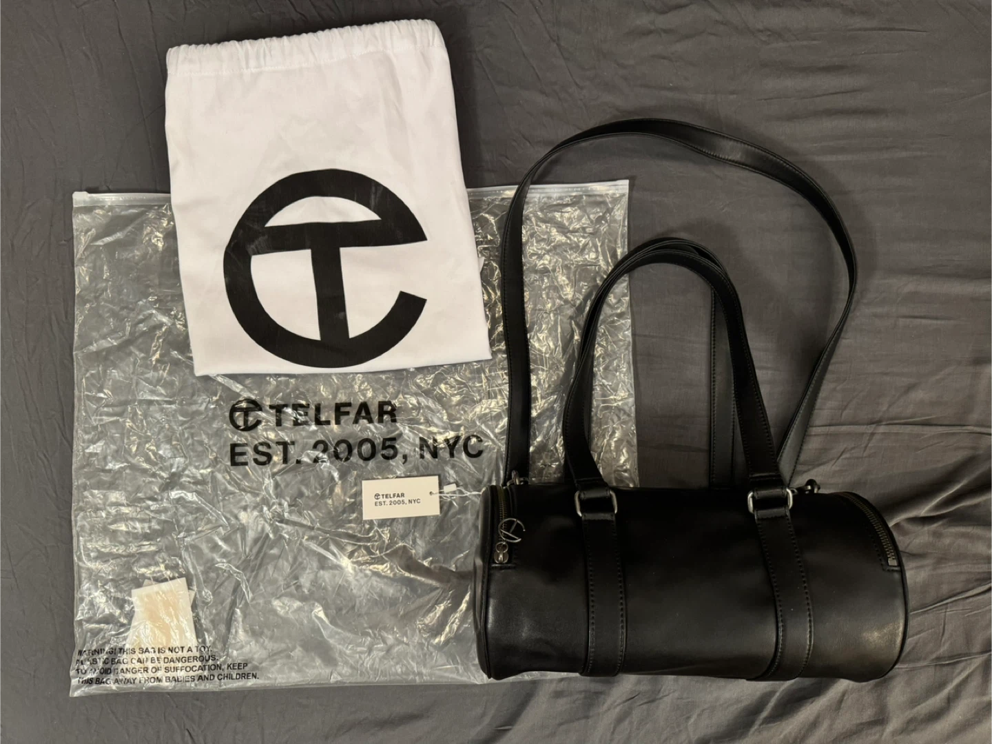 Telfar Black Leather Duffle Bag
