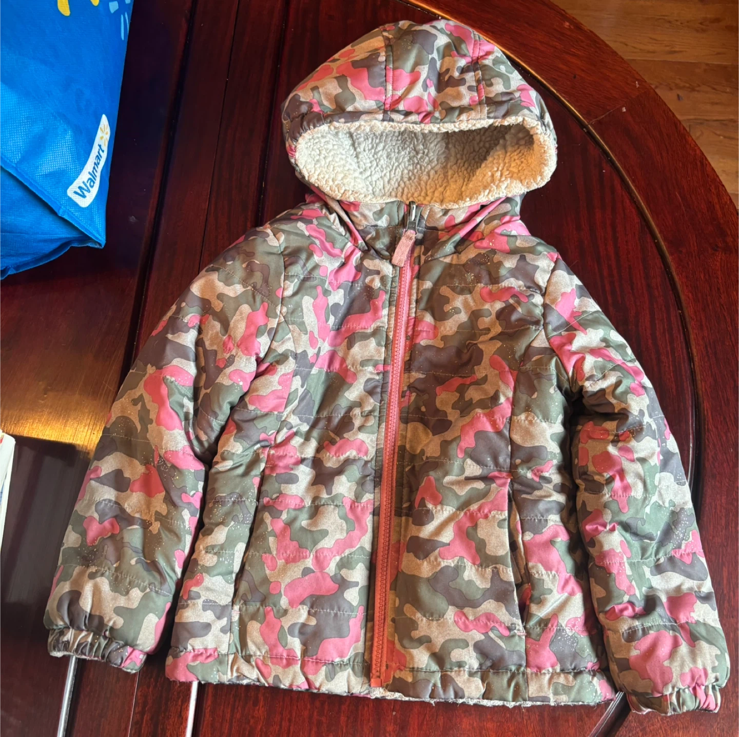 Kids Camo Puffer Jacket with Sherpa Lining