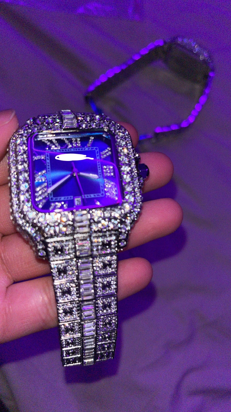 iced out cartire blue dial