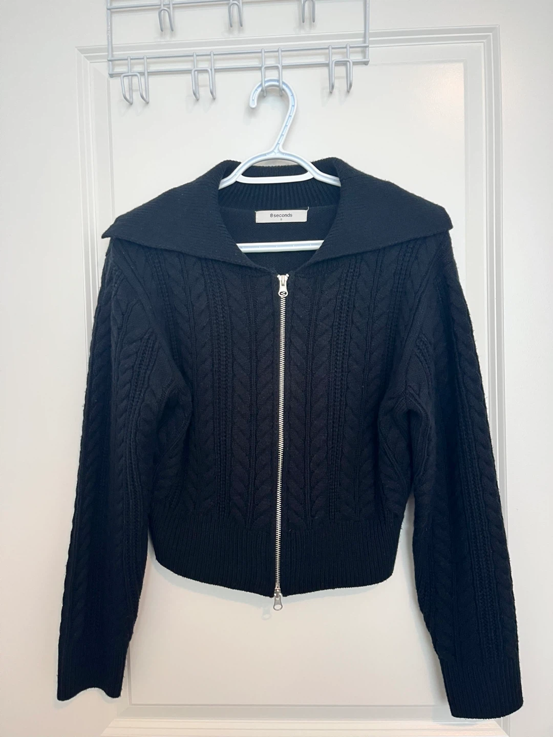 8 Seconds Black Cable Knit Zip-Up Sweater