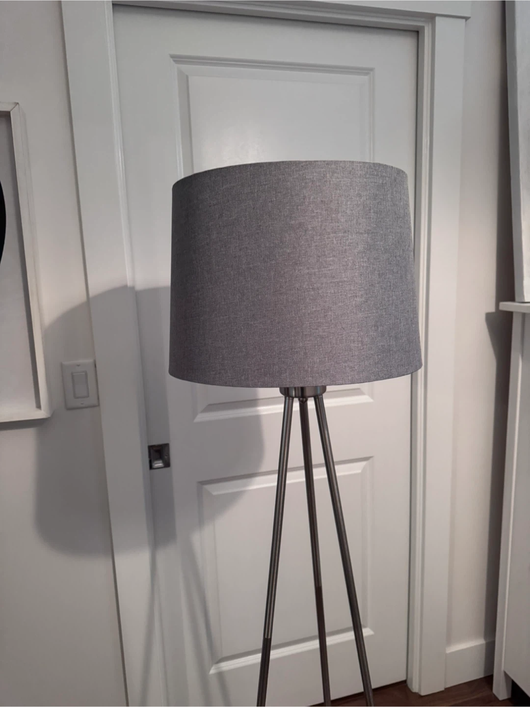 Grey Fabric Drum Shade Tripod Floor Lamp - photo 2