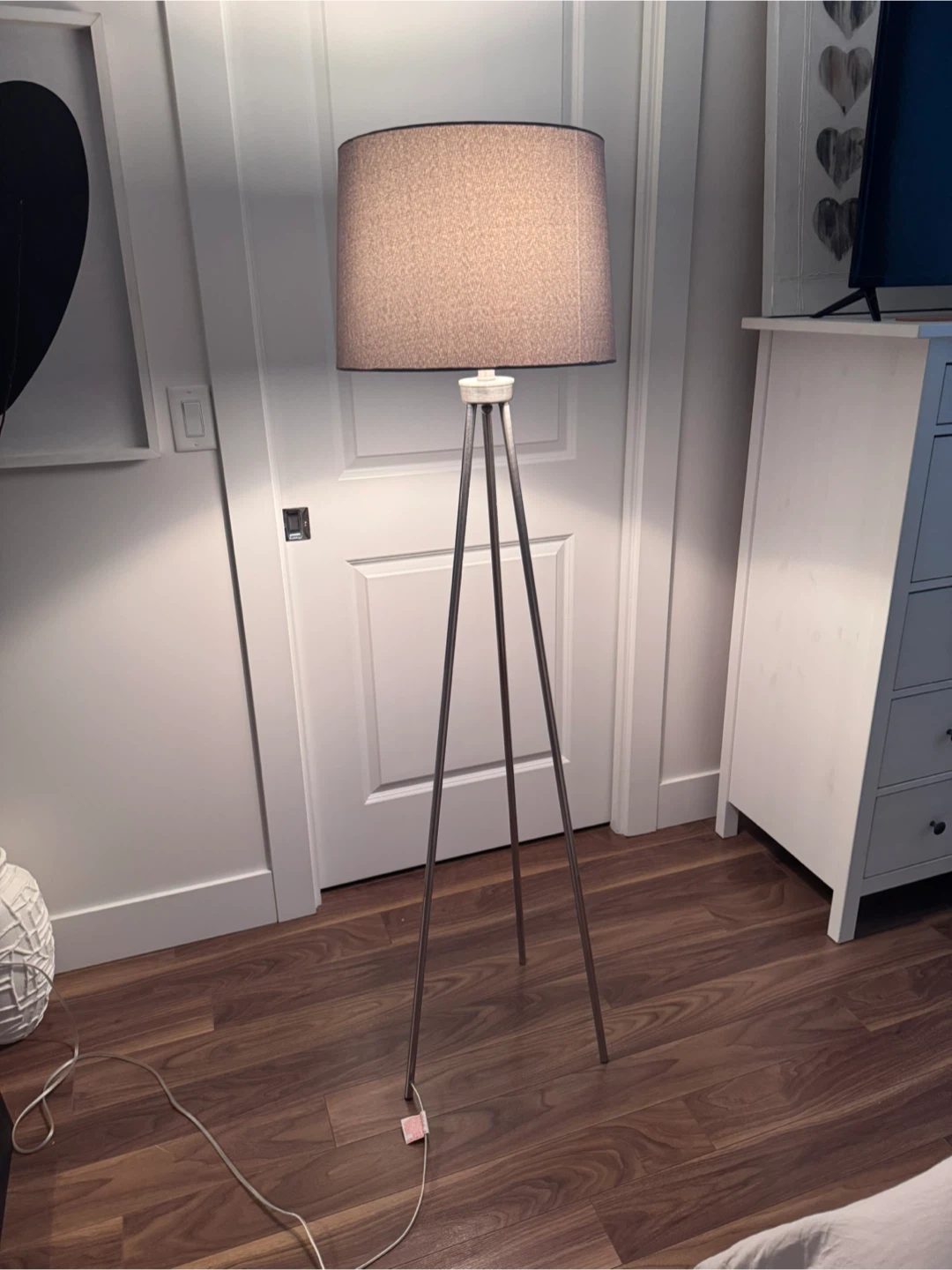 Grey Fabric Drum Shade Tripod Floor Lamp