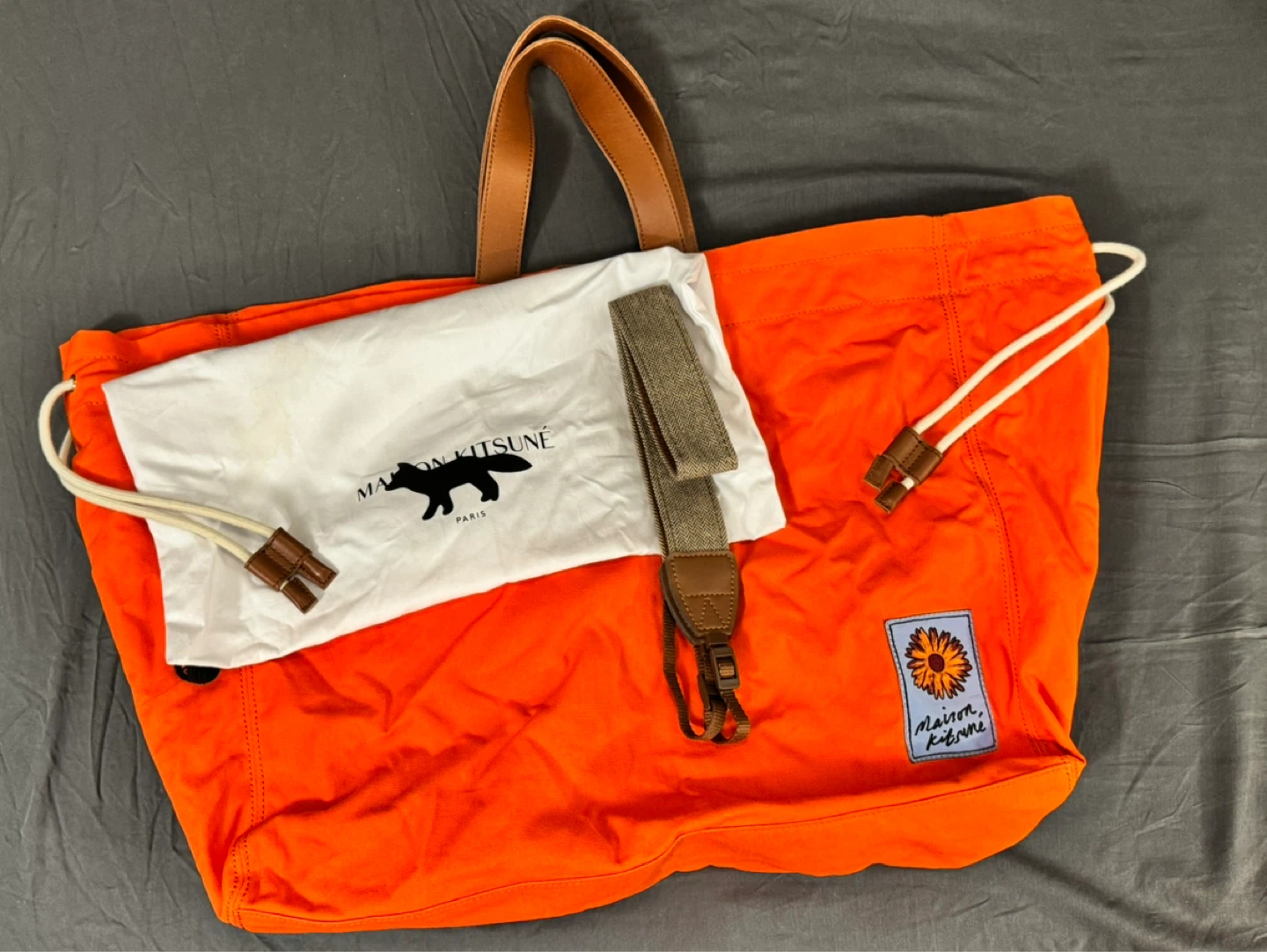 Maison Kitsuné Orange Tote Bag with Pouch