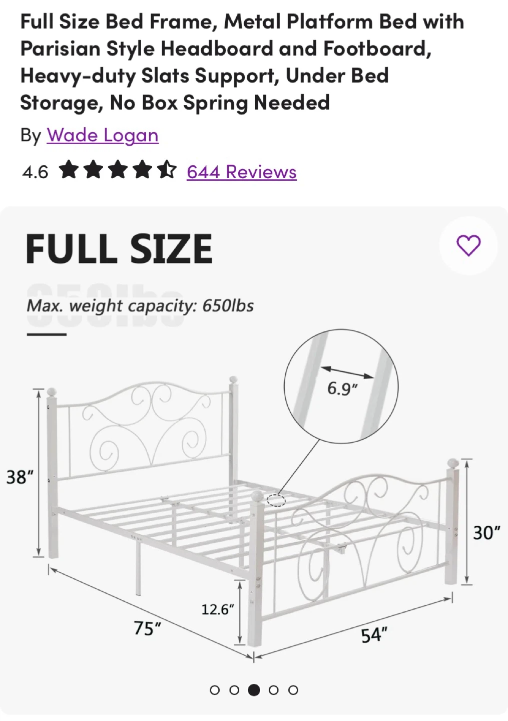Full Size Metal Bed Frame - Parisian Style - photo 2