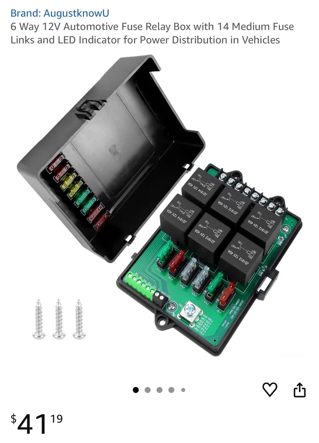 AugustknowU 6 Way 12V Automotive Fuse Relay Box