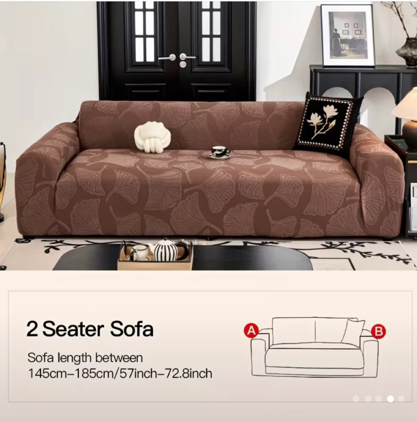 2/3 Seater Sofa Cover - Brown Ginkgo Pattern 🥕 - photo 2