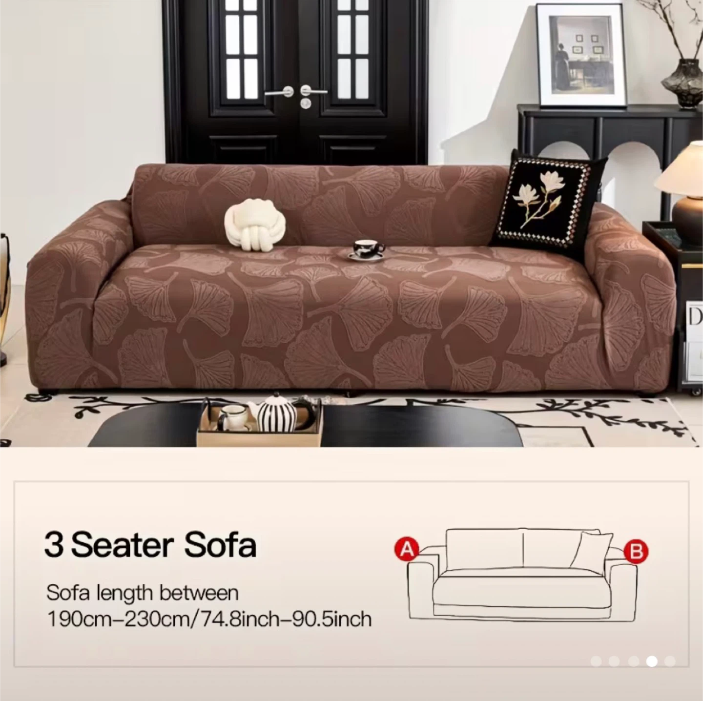 2/3 Seater Sofa Cover - Brown Ginkgo Pattern 🥕