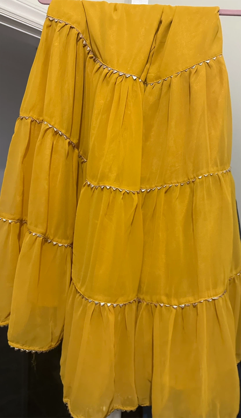 Yellow Tiered Skirt with Silver Trim