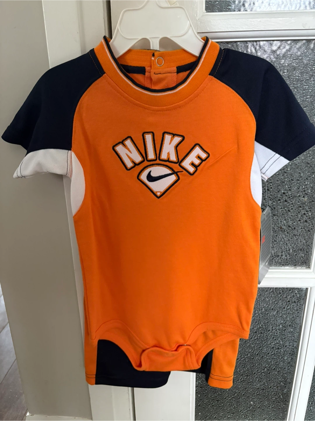 New Nike Baby Boys' Orange Baseball Bodysuit & Shorts Set
