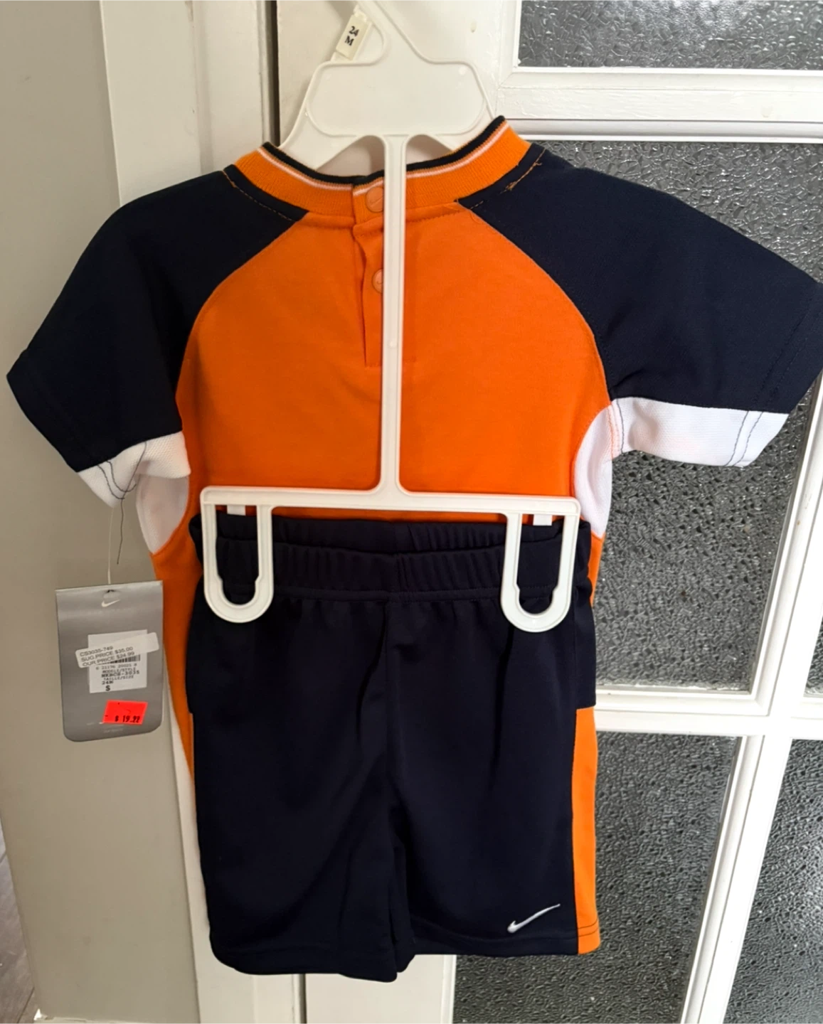 New Nike Baby Boys' Orange Baseball Bodysuit & Shorts Set - photo 2