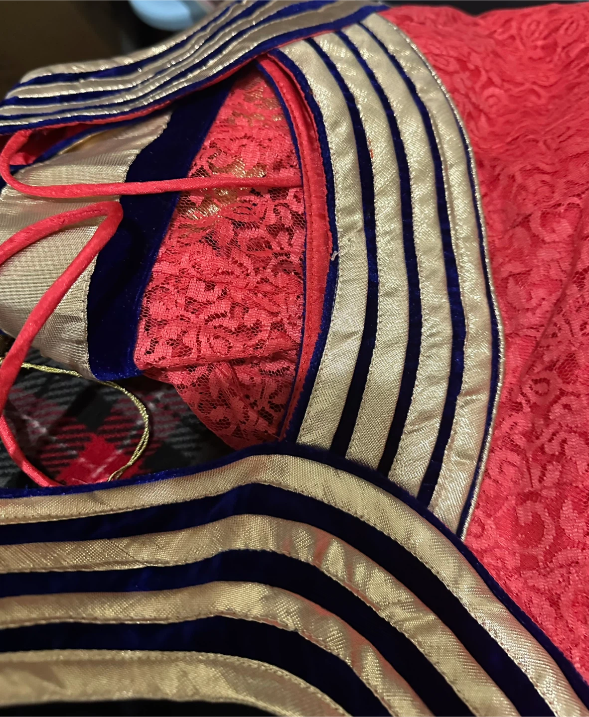 Pink Lace Anarkali Style Dress with Blue and Gold Trim - photo 2