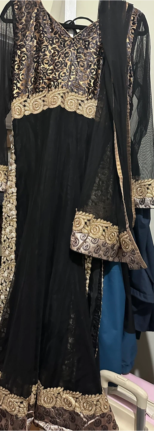 Black and Gold Embroidered Anarkali Suit