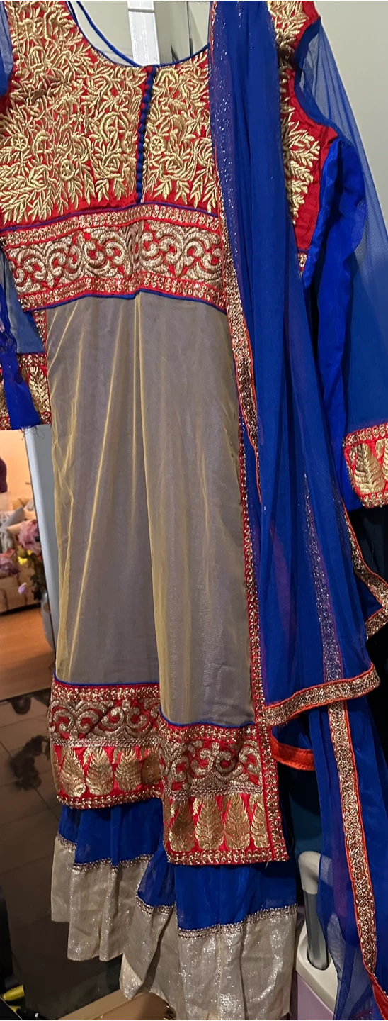 Embroidered Anarkali Suit with Blue Dupatta