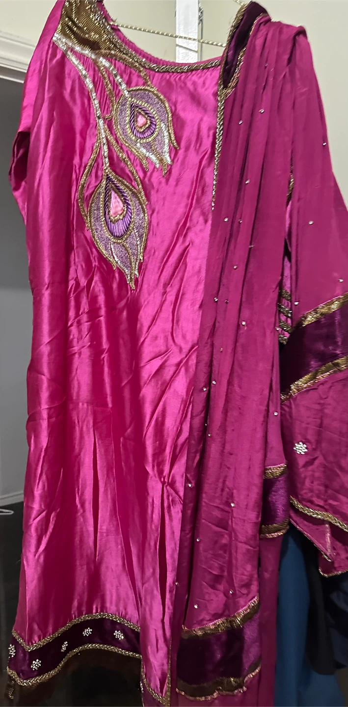 Pink Kurti with Peacock Embroidery