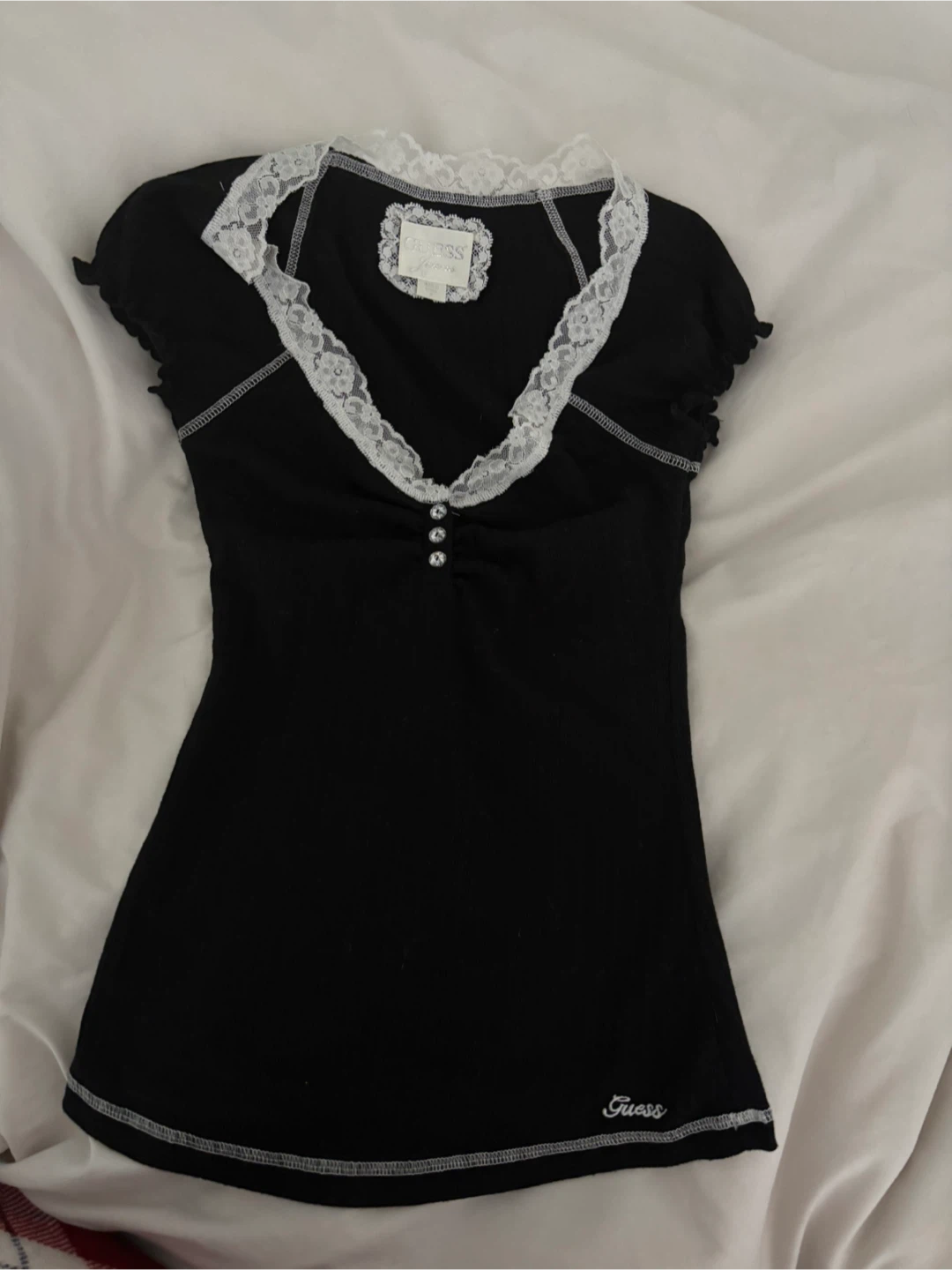 Guess Jeans Black Lace Trimmed Top - Size S