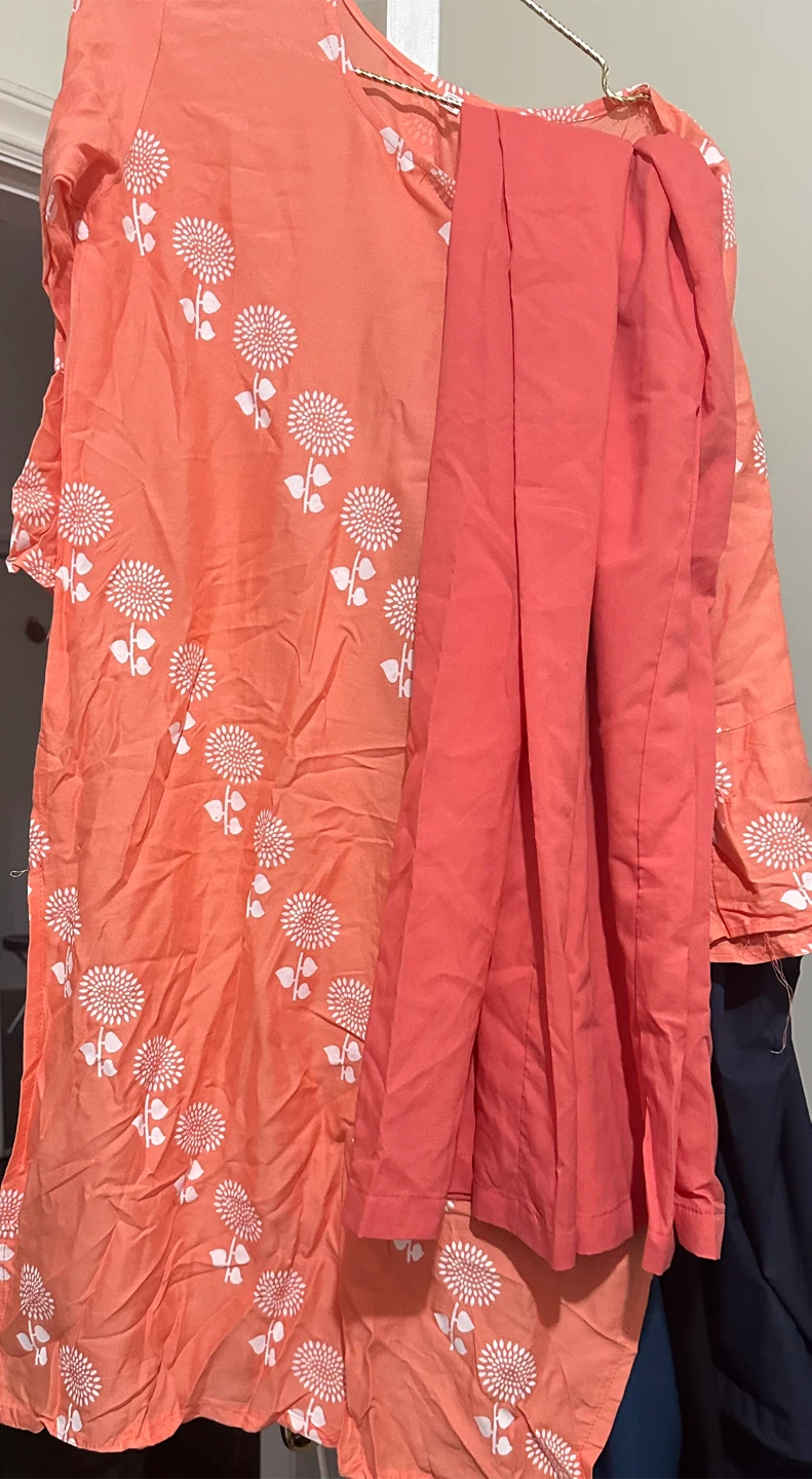XXL Orange Floral Print Kurti and Pants Set