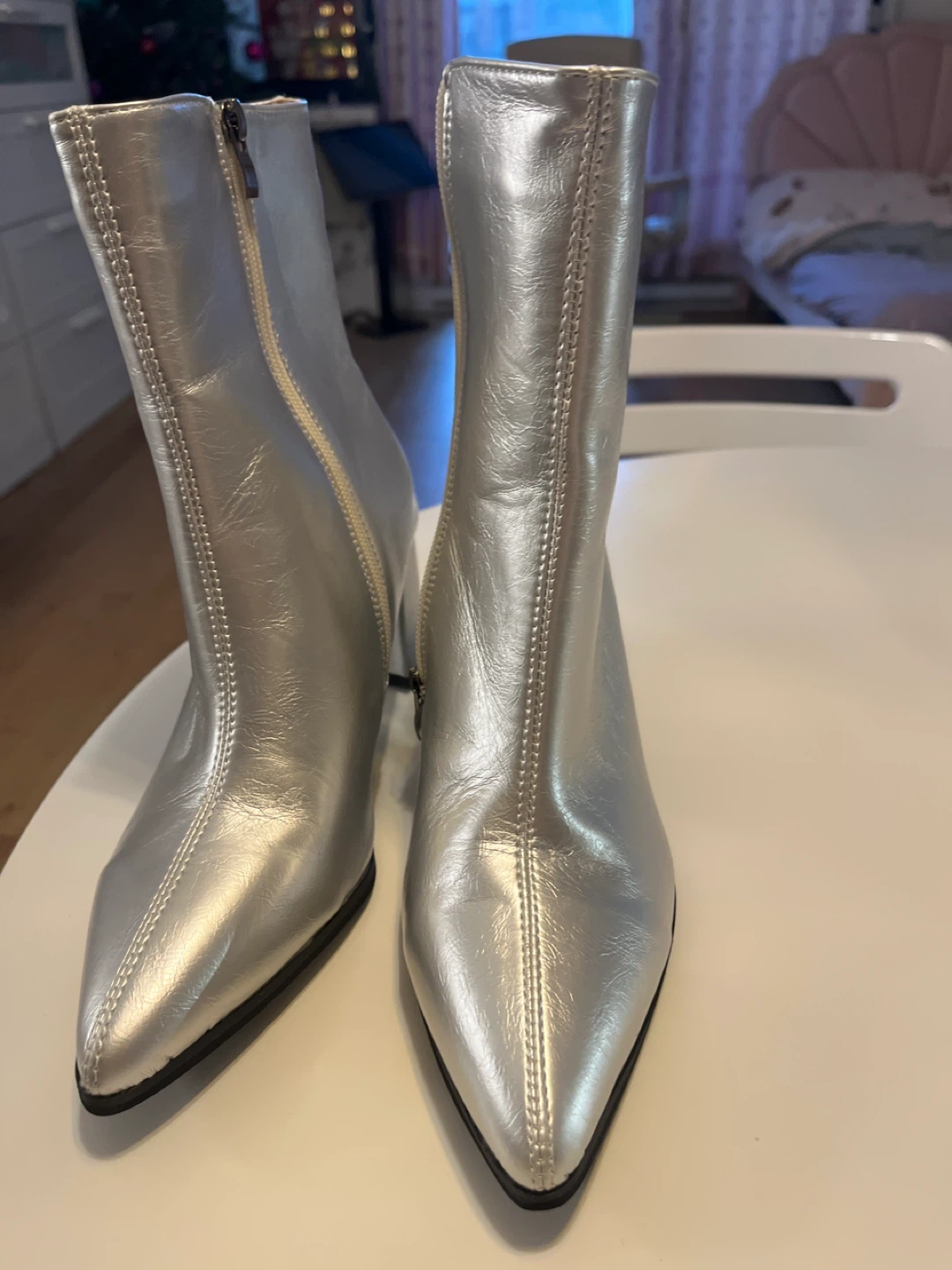 Silver Pointed Toe Ankle Boots