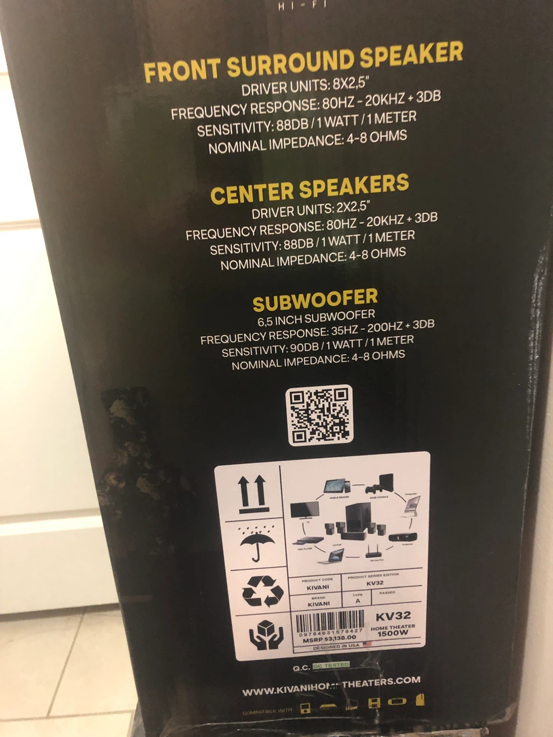 BNIB Kivani KV32 Home Theatre System 1500 W WITH SUBWOOFER New - photo 3