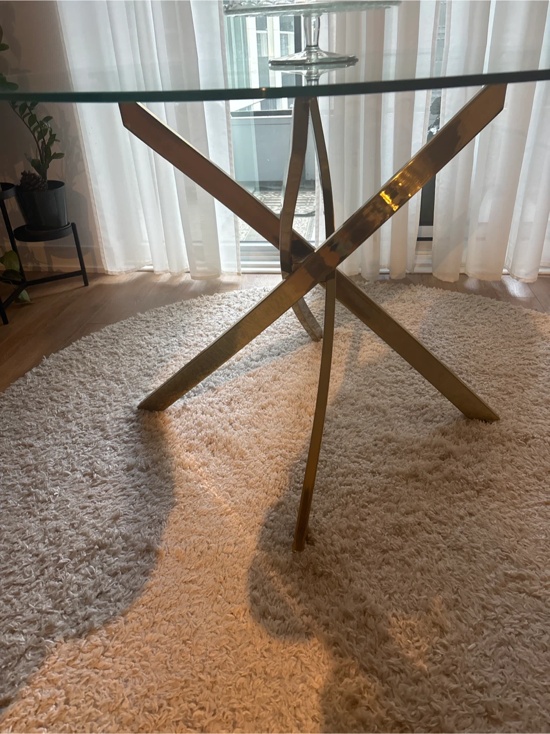 Glass Dining Table with Gold Base - photo 2