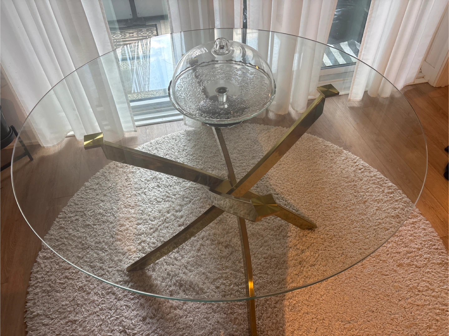 Glass Dining Table with Gold Base
