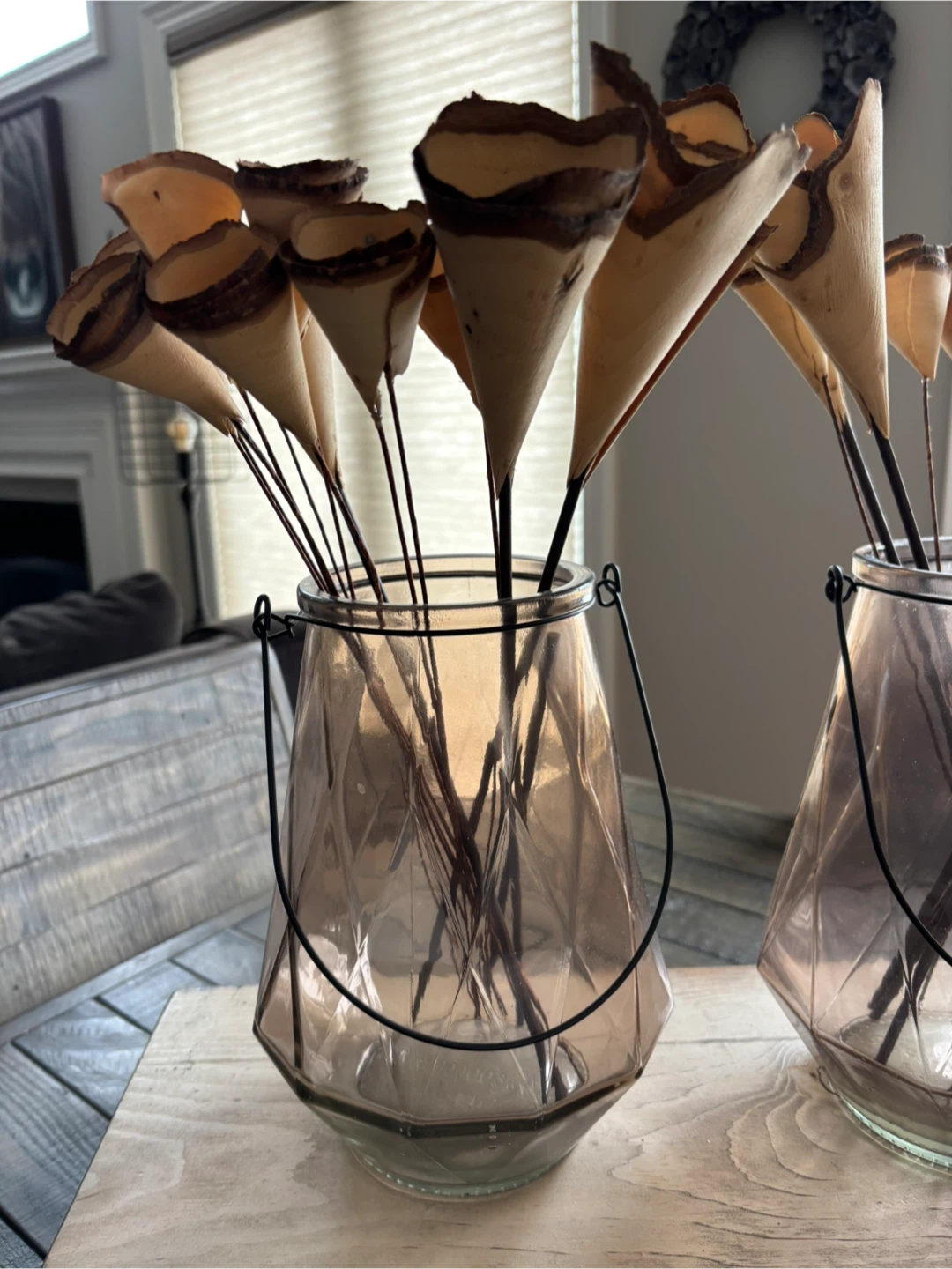 Set of 3 Decorative Glass Vases with Natural Wood Stems - photo 2