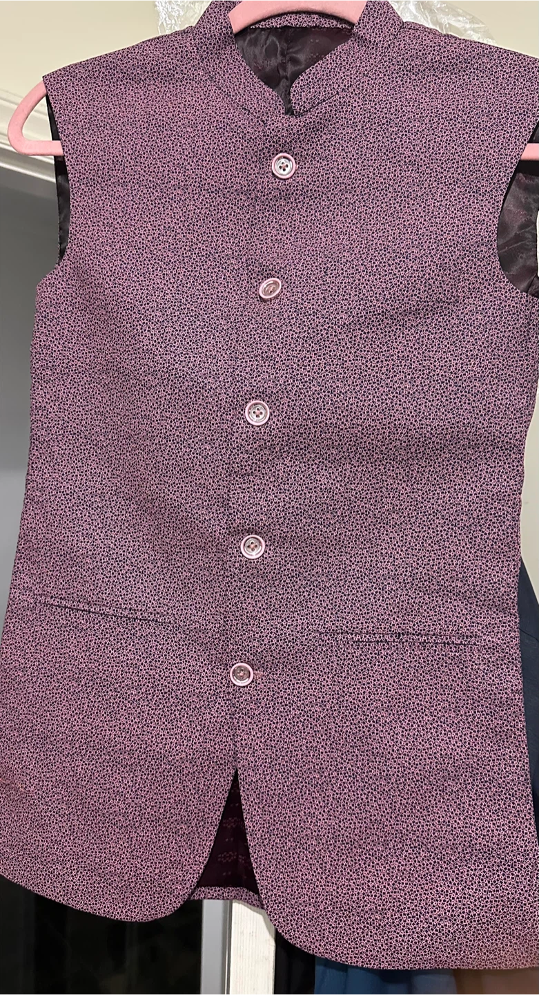 Men's Sleeveless Nehru Jacket Vest - Pink/Navy Pattern - photo 2