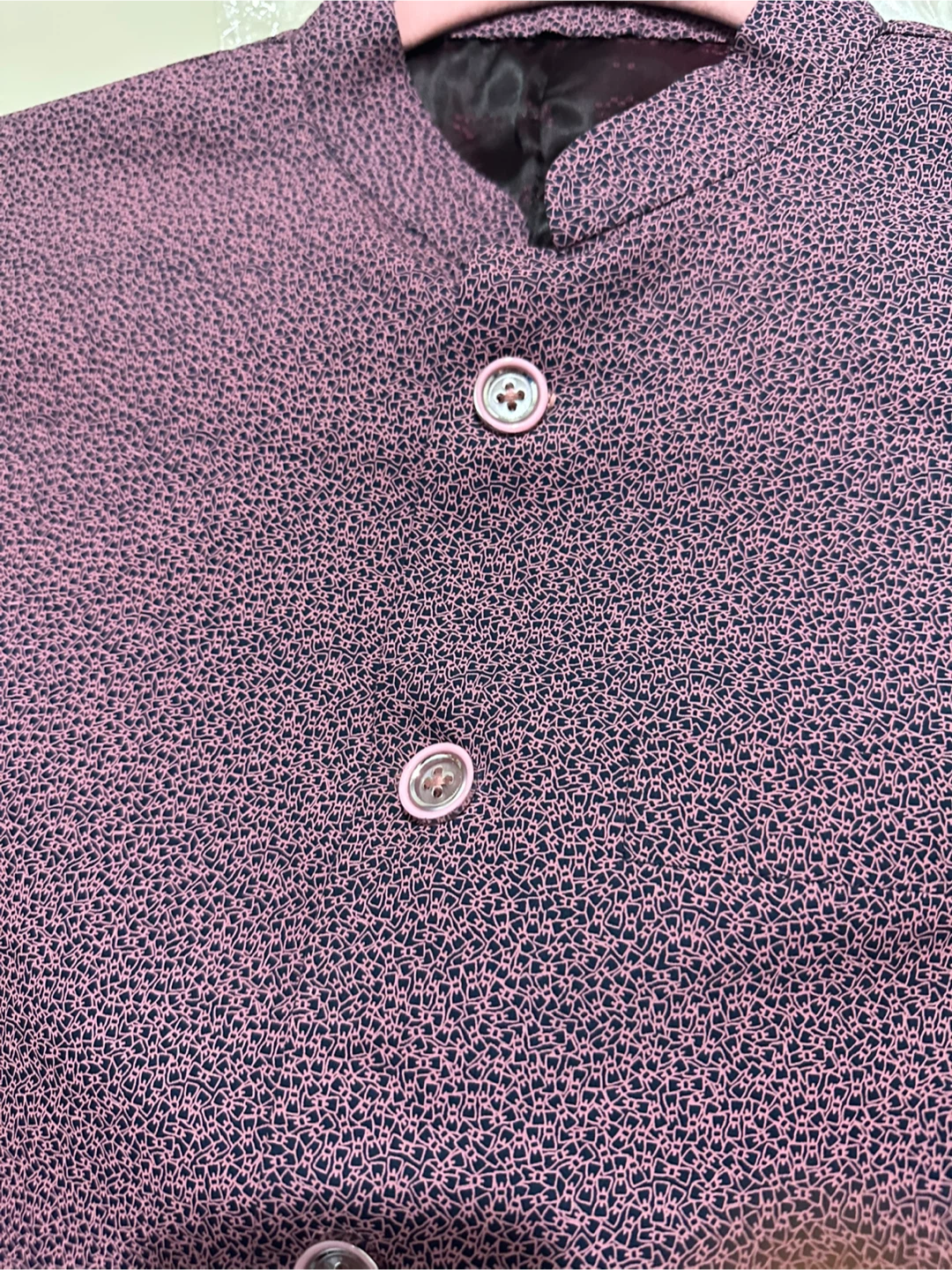 Men's Sleeveless Nehru Jacket Vest - Pink/Navy Pattern