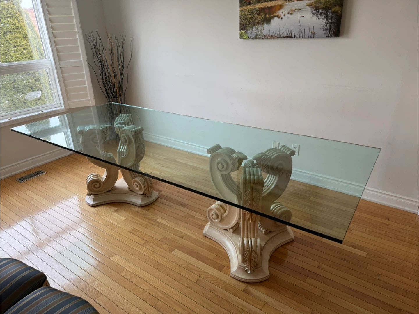 Glass Dining Table with Ornate Pedestal Bases - photo 3
